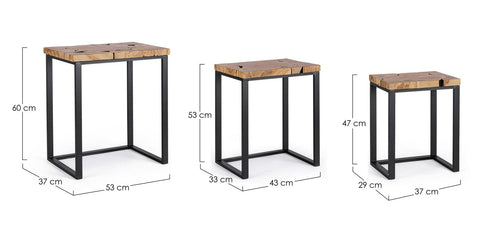 Bizzotto Set di 3 tavolini da caffè Elwood Naturale