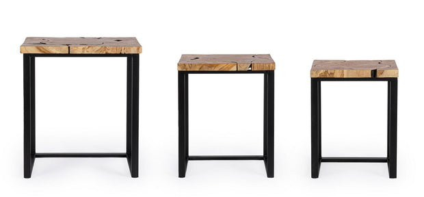 Bizzotto Set di 3 tavolini da caffè Elwood Naturale