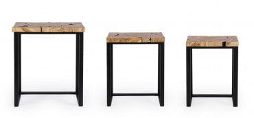 Bizzotto Set di 3 tavolini da caffè Elwood Naturale