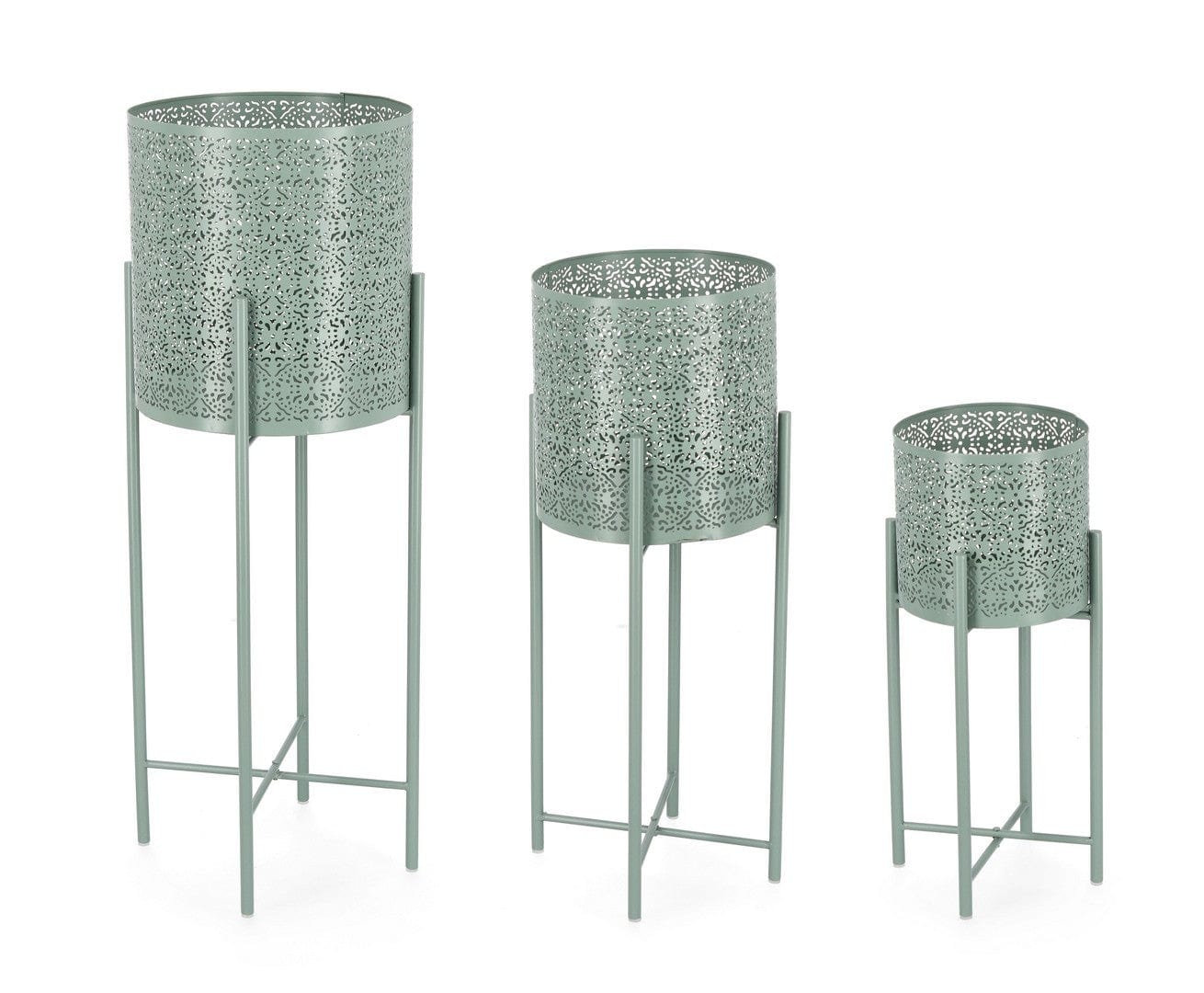 Bizzotto Set di 3 vasi da fiori Kalidas Round Verde