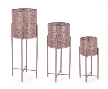 Bizzotto Set di 3 vasi da fiori Naira Round Rosa