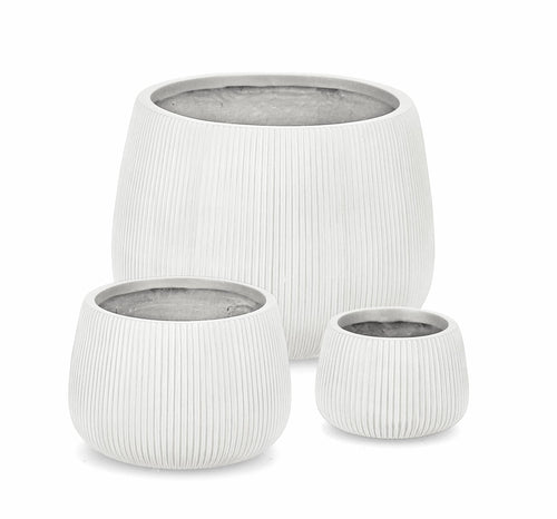 Set di 3 vasi da fiori Ribbed Alto Bianco