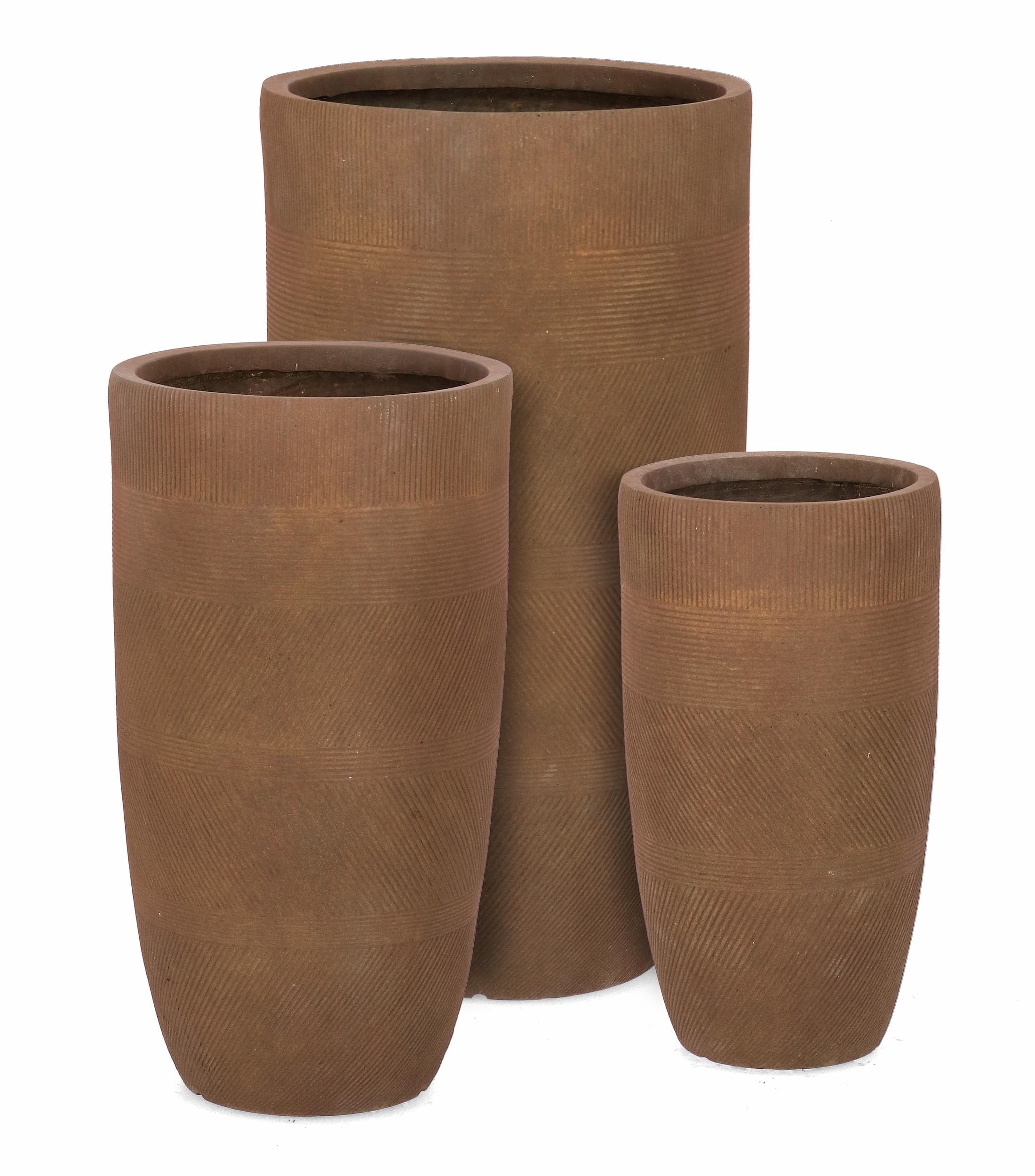 Set di 3 vasi da fiori Rigo Round Alto Ruggine