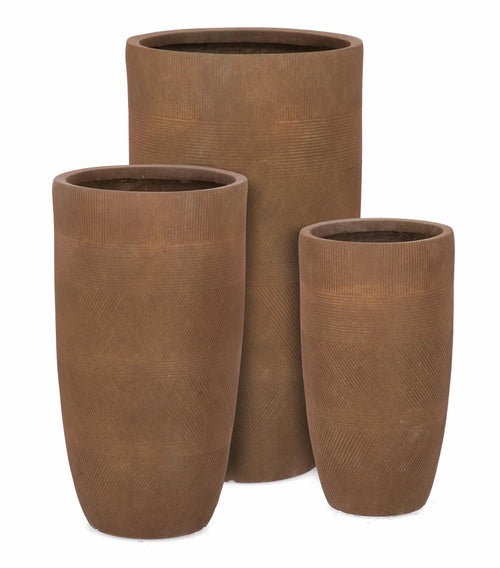 Set di 3 vasi da fiori Rigo Round Alto Ruggine