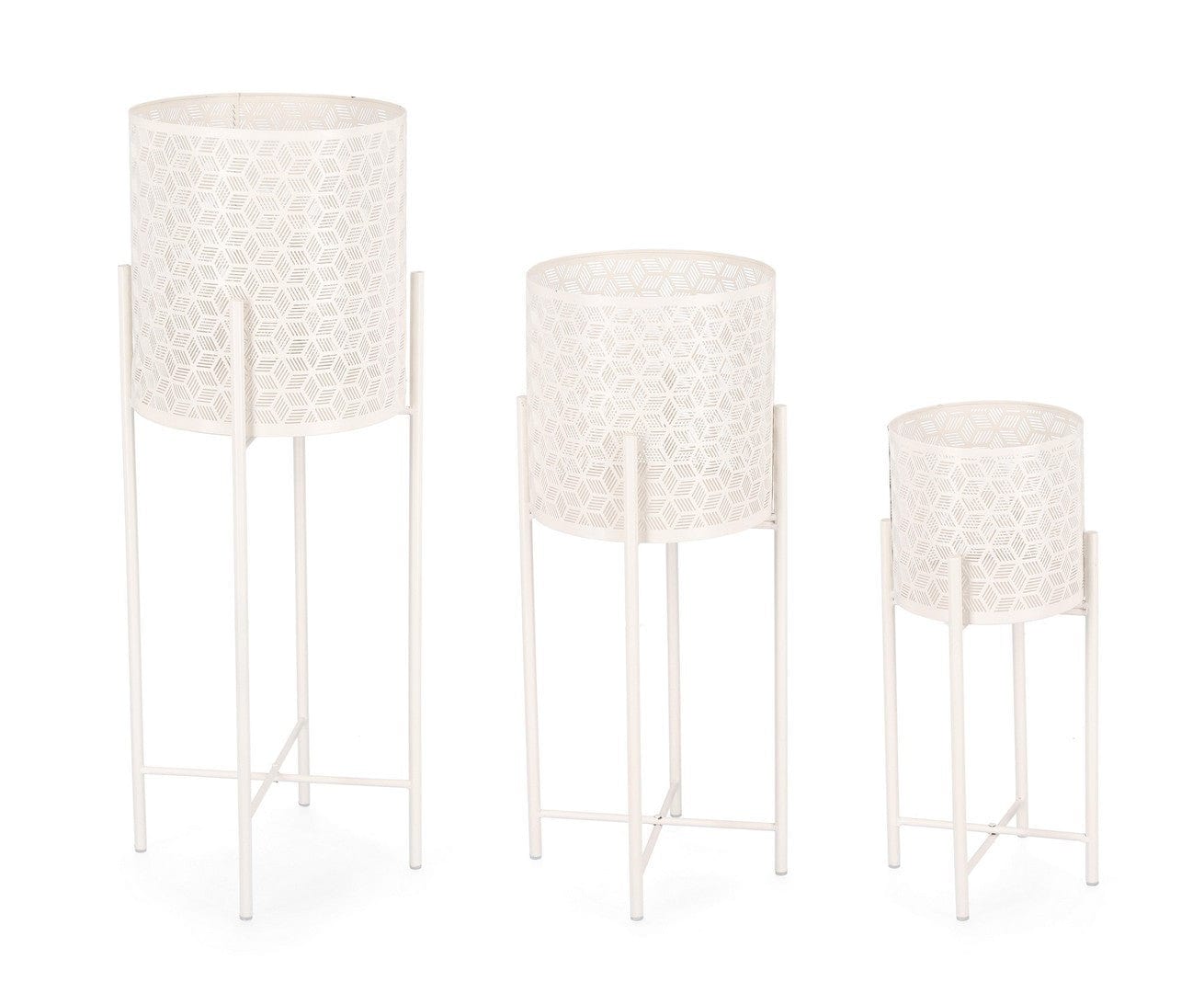 Bizzotto Set di 3 vasi da fiori Sunil Round Bianco