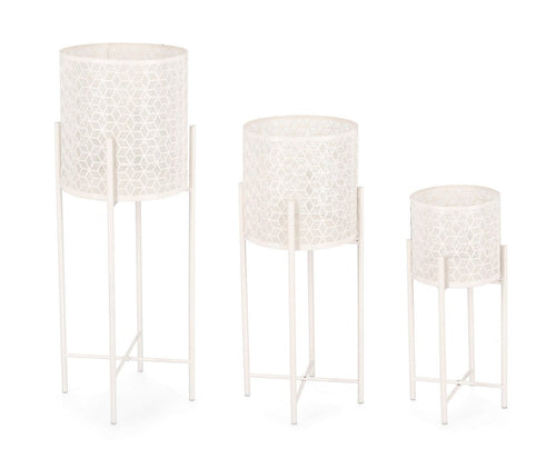 Bizzotto Set di 3 vasi da fiori Sunil Round Bianco