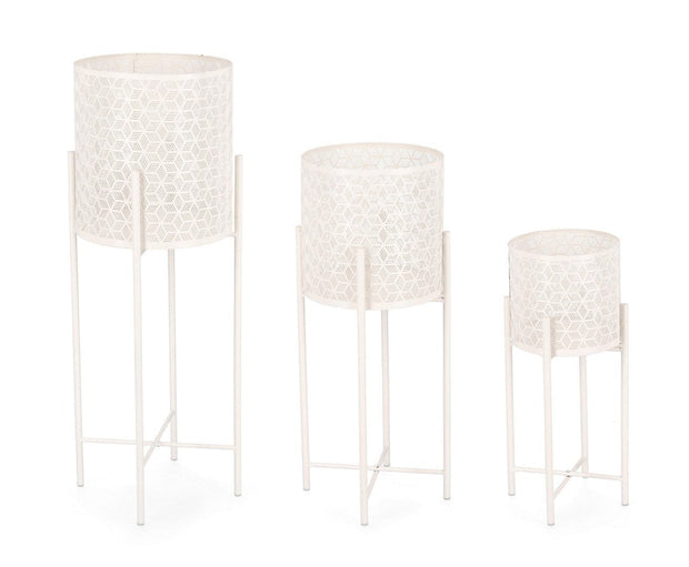 Bizzotto Set di 3 vasi da fiori Sunil Round Bianco