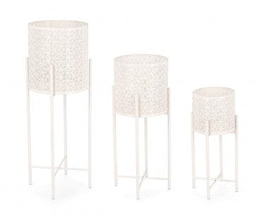 Bizzotto Set di 3 vasi da fiori Sunil Round Bianco