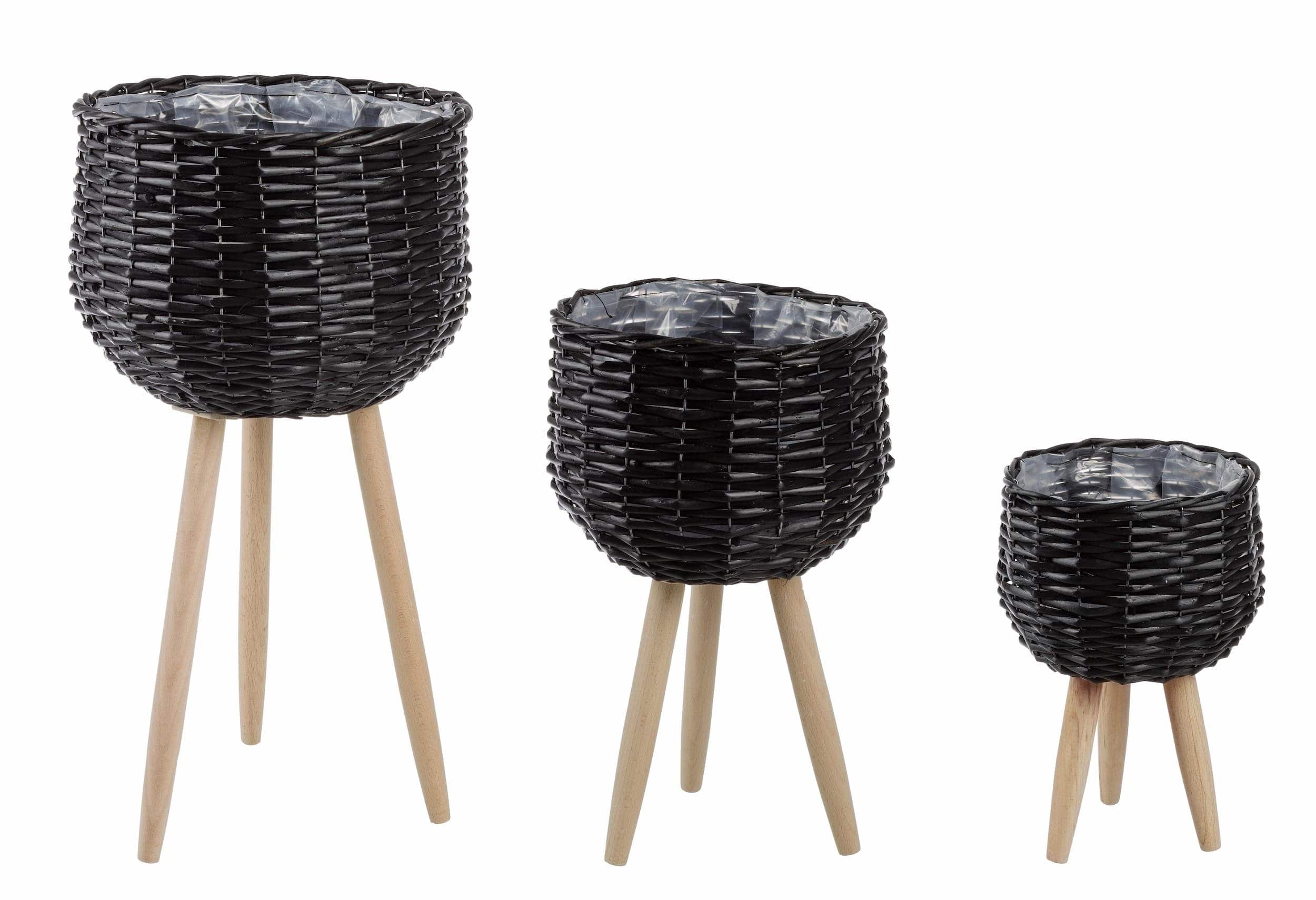 Set di 3 vasi da fiori Tripod Nero (3)
