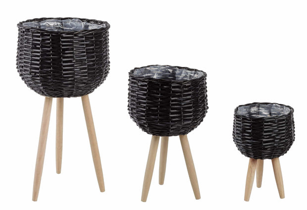 Set di 3 vasi da fiori Tripod Nero (3)
