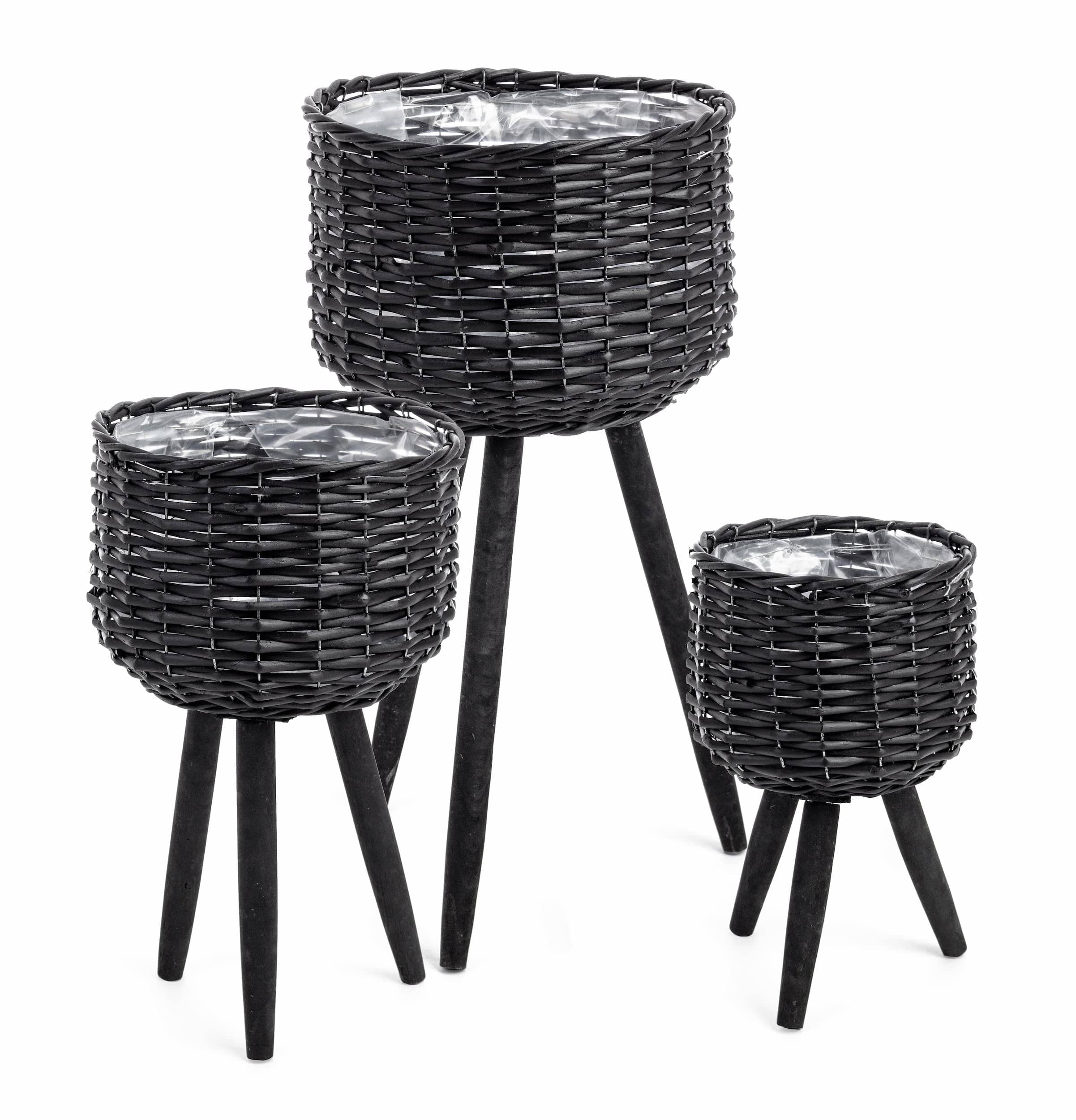 Set di 3 vasi da fiori Tripod Nero