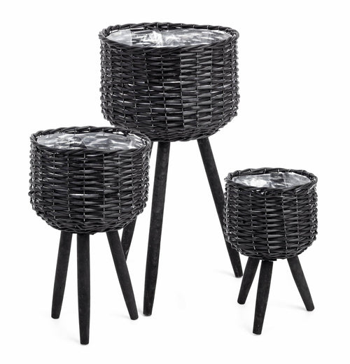 Set di 3 vasi da fiori Tripod Nero