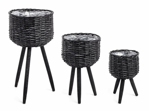 Set di 3 vasi da fiori Tripod Nero (1)