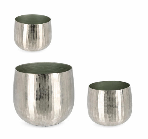 Set di 3 vasi per piante Chisel Round Argento