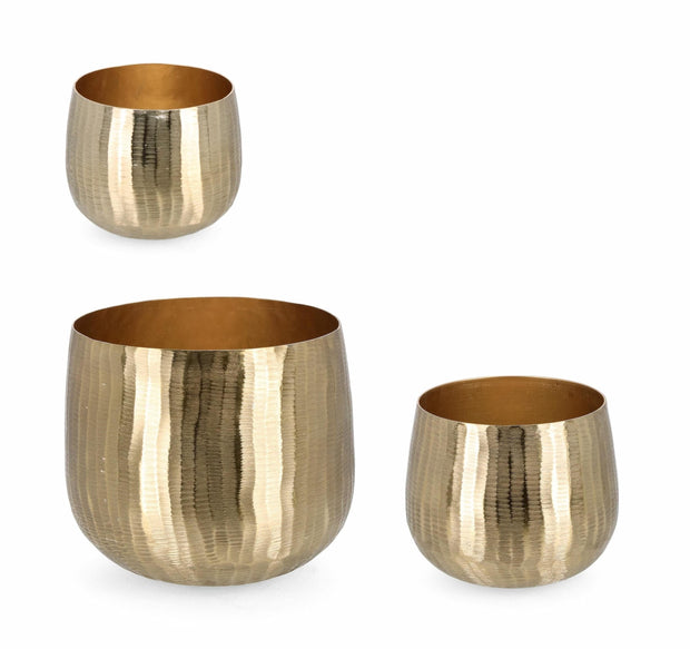 Set di 3 vasi per piante Chisel Round Oro