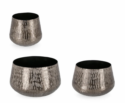 Set di 3 vasi per piante Lathe Round Antracite