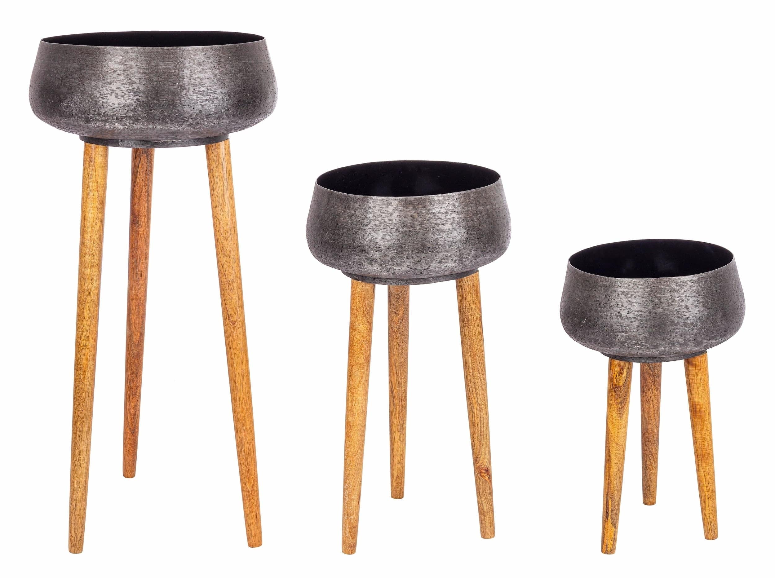 Set di 3 vasi per piante Varanasi Tripod Round Antracite