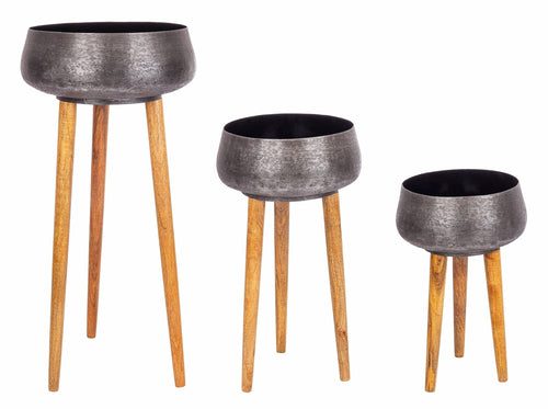Set di 3 vasi per piante Varanasi Tripod Round Antracite