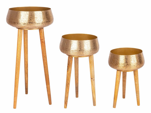 Set di 3 vasi per piante Varanasi Tripod Round Oro