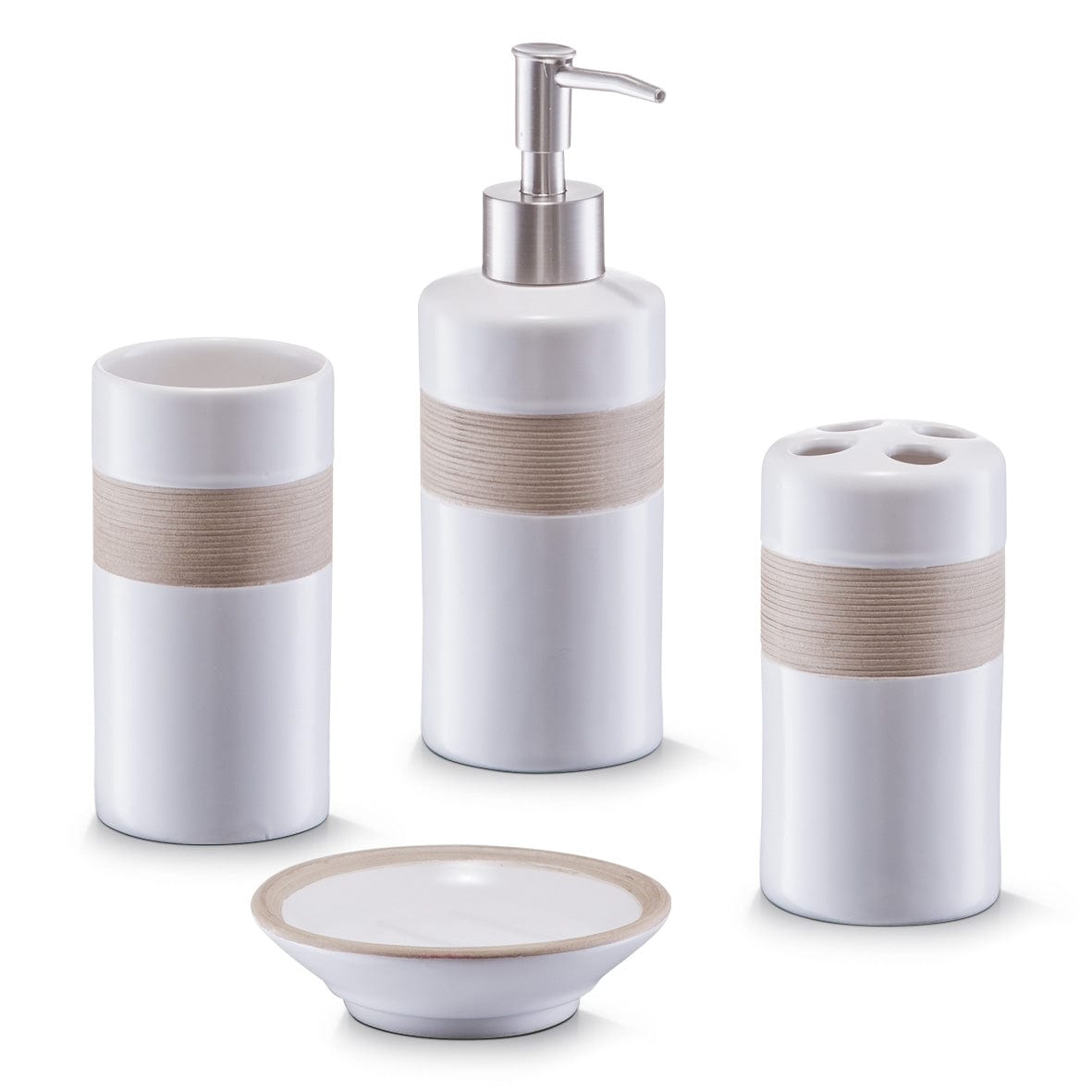 Set di 4 accessori da bagno in ceramica, Beige / Marrone