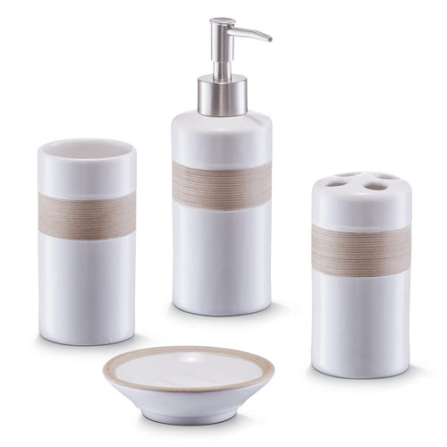 Set di 4 accessori da bagno in ceramica, Beige / Marrone