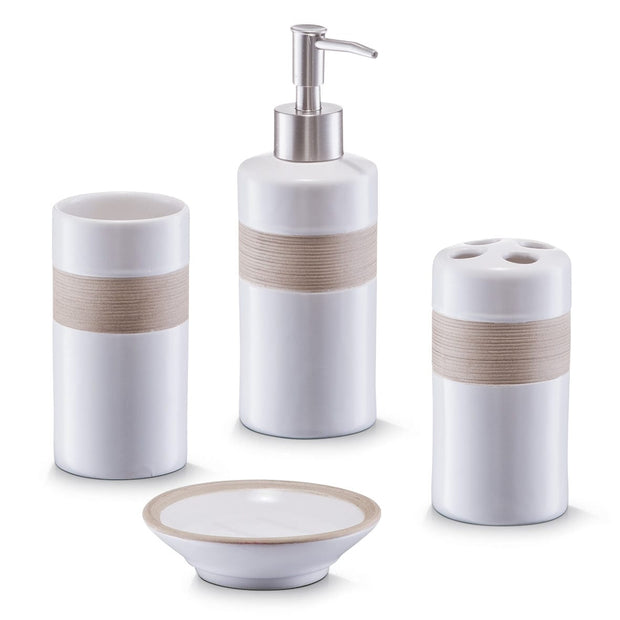 Set di 4 accessori da bagno in ceramica, Beige / Marrone