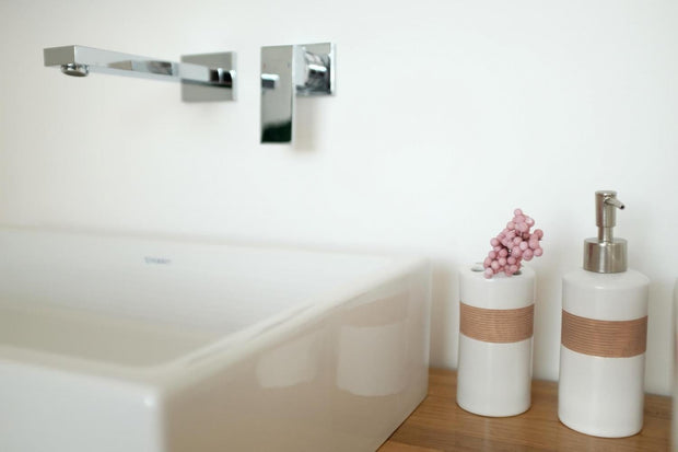 Set di 4 accessori da bagno in ceramica, Beige / Marrone (2)