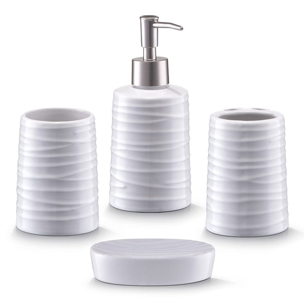 Set di 4 accessori da bagno in ceramica, bianco