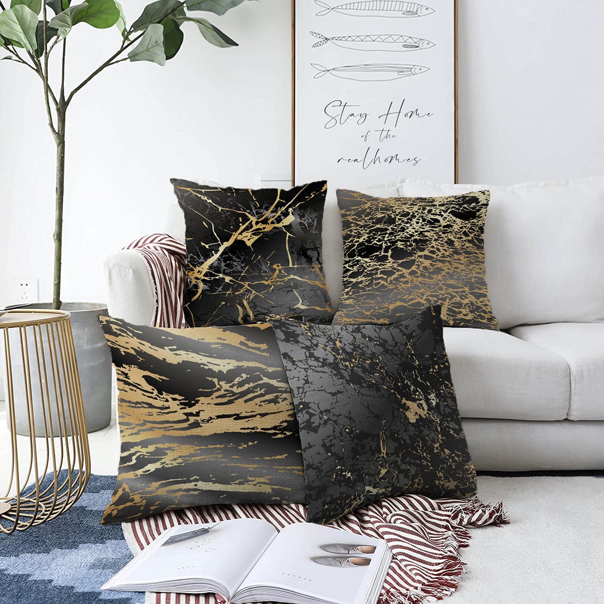 Set di 4 federe per cuscini decorativi Aysa RKYK281 Multicolore, 43 x 43 cm