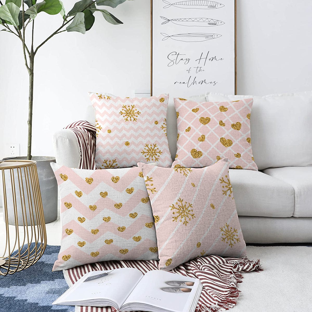 Set di 4 federe per cuscini decorativi Azra RKYK226 Multicolore, 43 x 43 cm