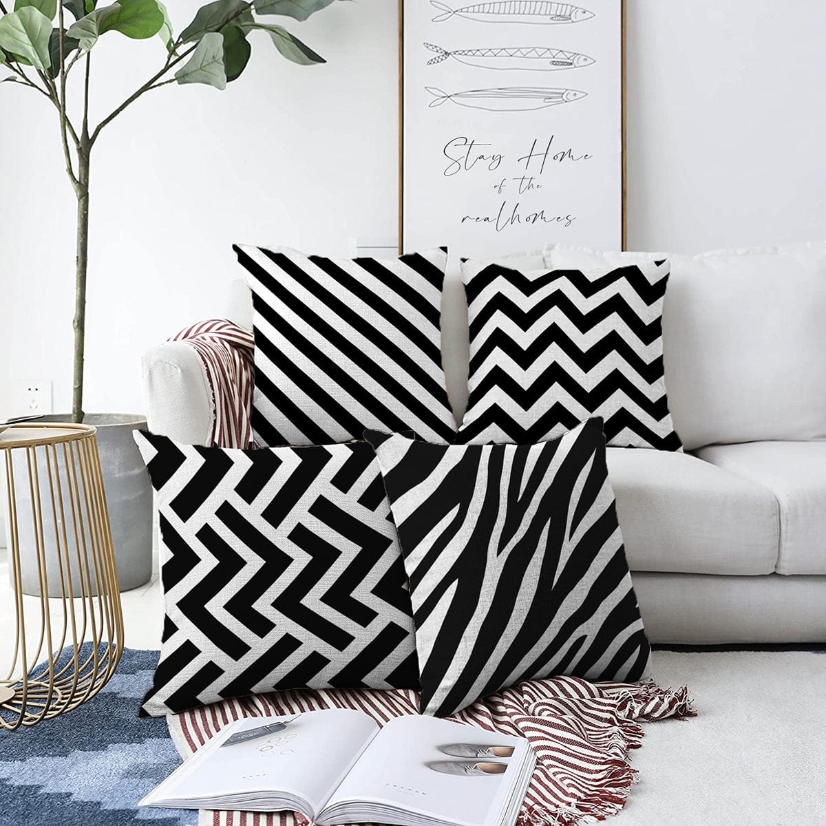 Set di 4 federe per cuscini decorativi Azra RKYK227 Multicolore, 43 x 43 cm