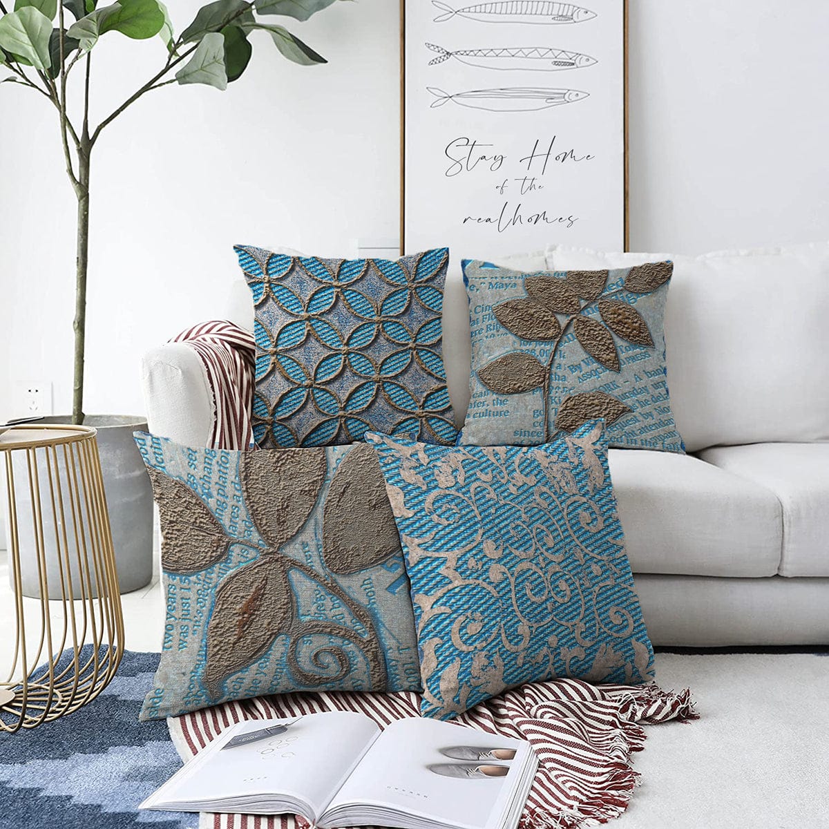 Set di 4 federe per cuscini decorativi Barris RKYK246 Multicolore, 43 x 43 cm