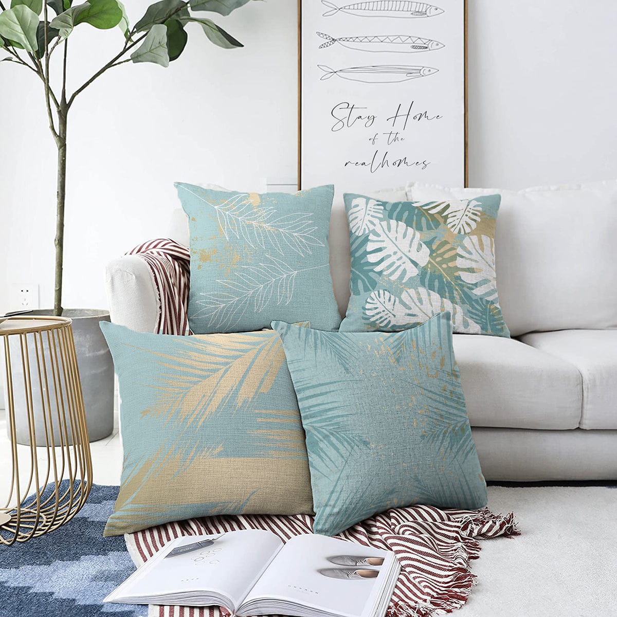 Set di 4 federe per cuscini decorativi Barris RKYK247 Multicolore, 43 x 43 cm