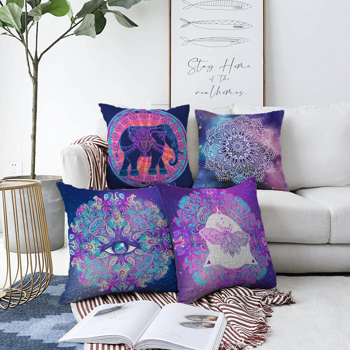 Set di 4 federe per cuscini decorativi Beren RKYK177 Multicolore, 43 x 43 cm