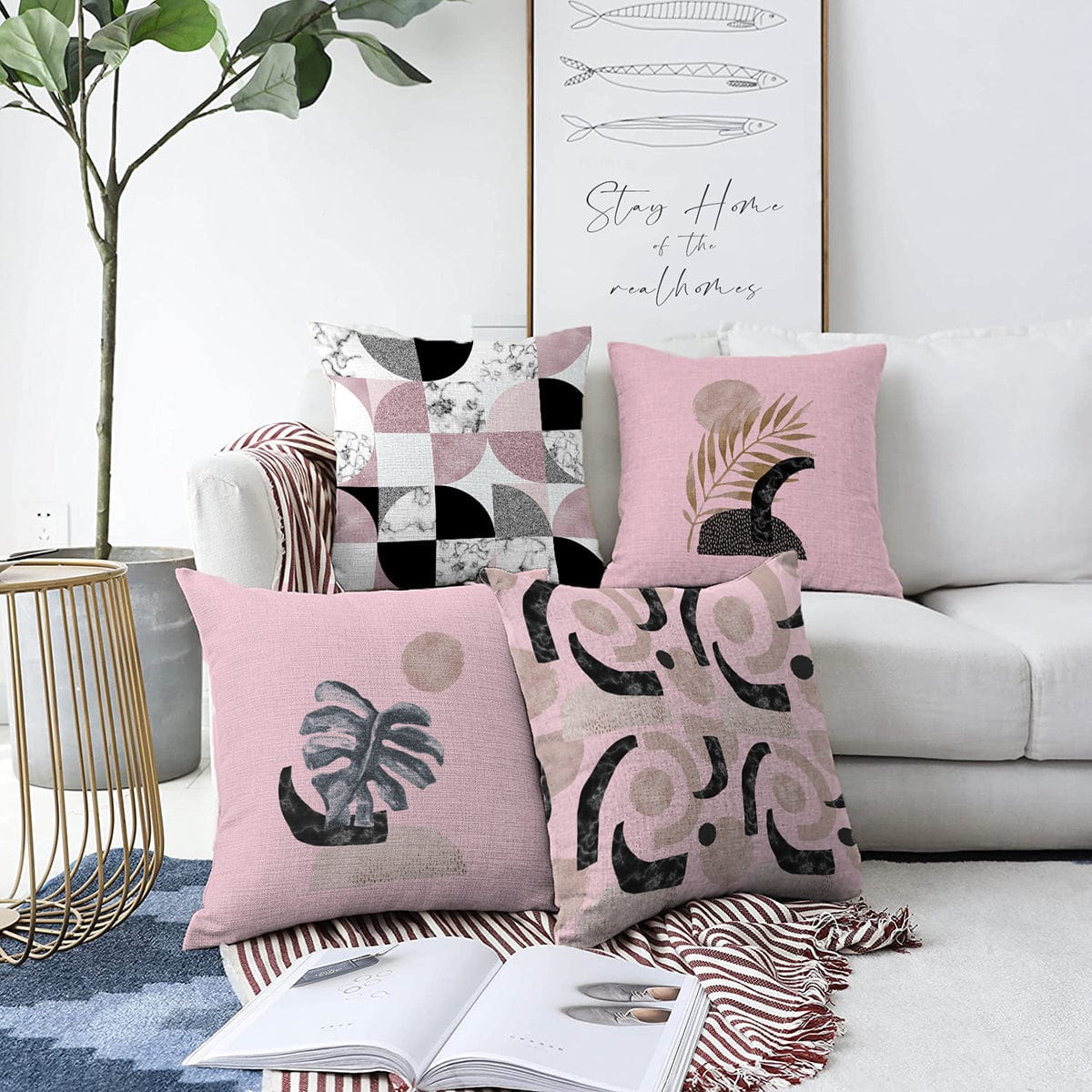 Set di 4 federe per cuscini decorativi Beren RKYK205 Multicolore, 43 x 43 cm