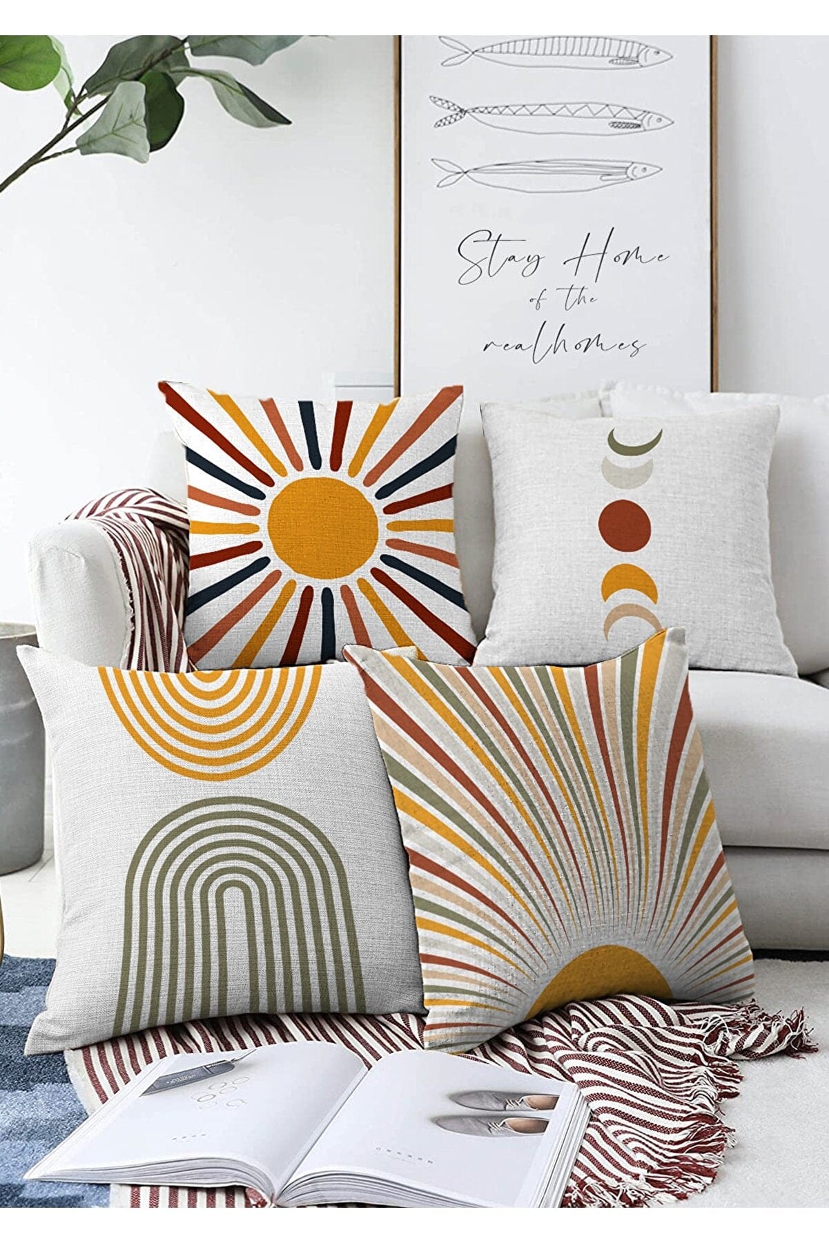 Set di 4 federe per cuscini decorativi Beren RKYK441 Multicolore, 43 x 43 cm