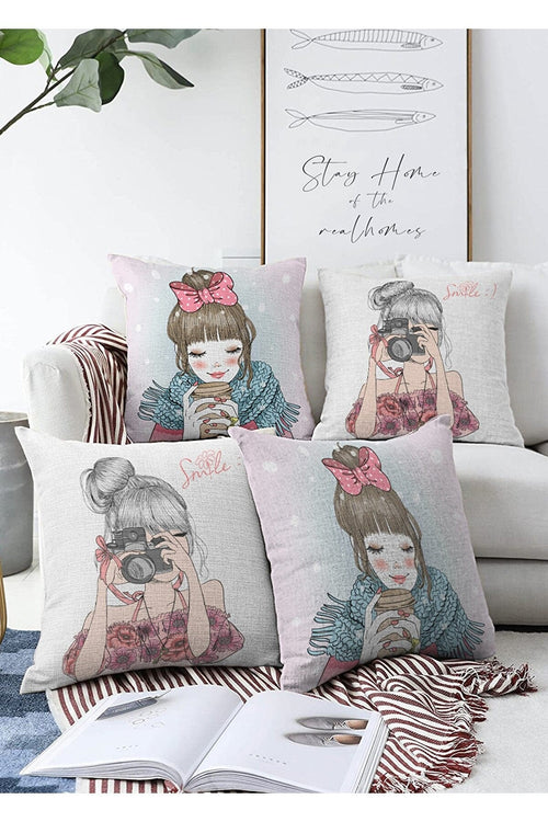 Set di 4 federe per cuscini decorativi Cansu RKYK217 Multicolore, 43 x 43 cm