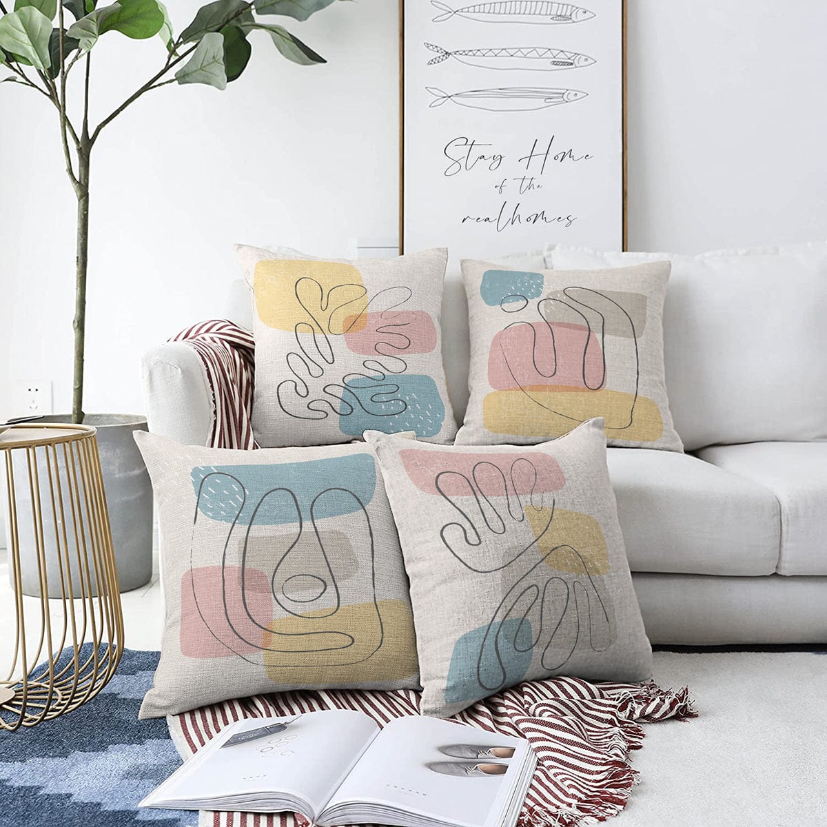 Set di 4 federe per cuscini decorativi Caria RKYK335 Multicolore, 43 x 43 cm
