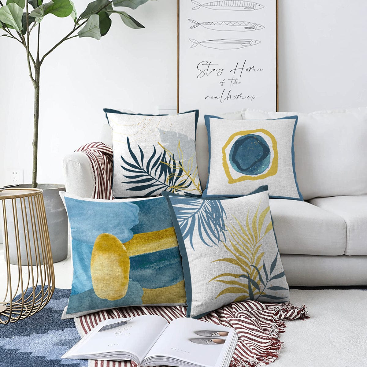 Set di 4 federe per cuscini decorativi Caria RKYK339 Multicolore, 43 x 43 cm