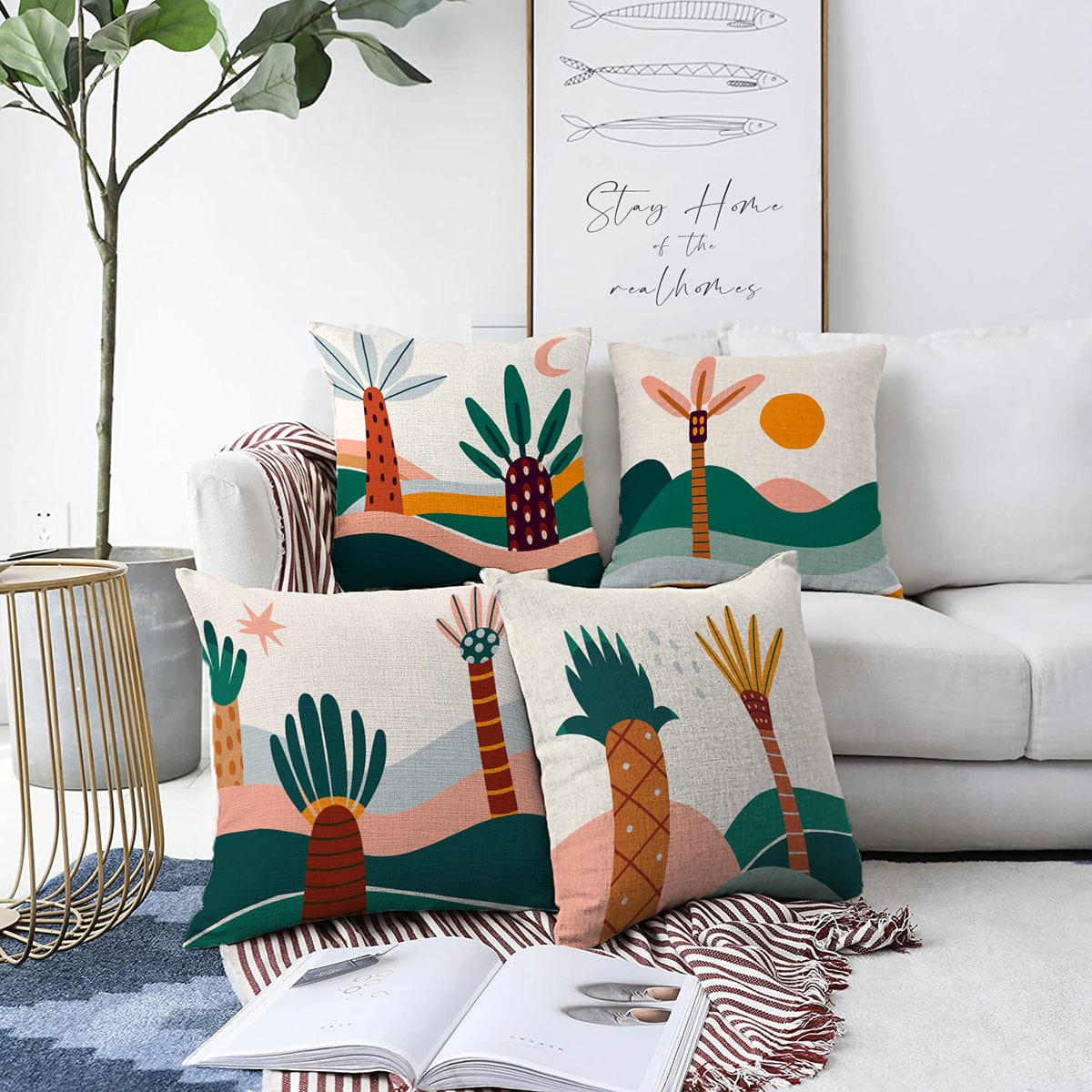 Set di 4 federe per cuscini decorativi Ceylan RKYK345 Multicolore, 43 x 43 cm