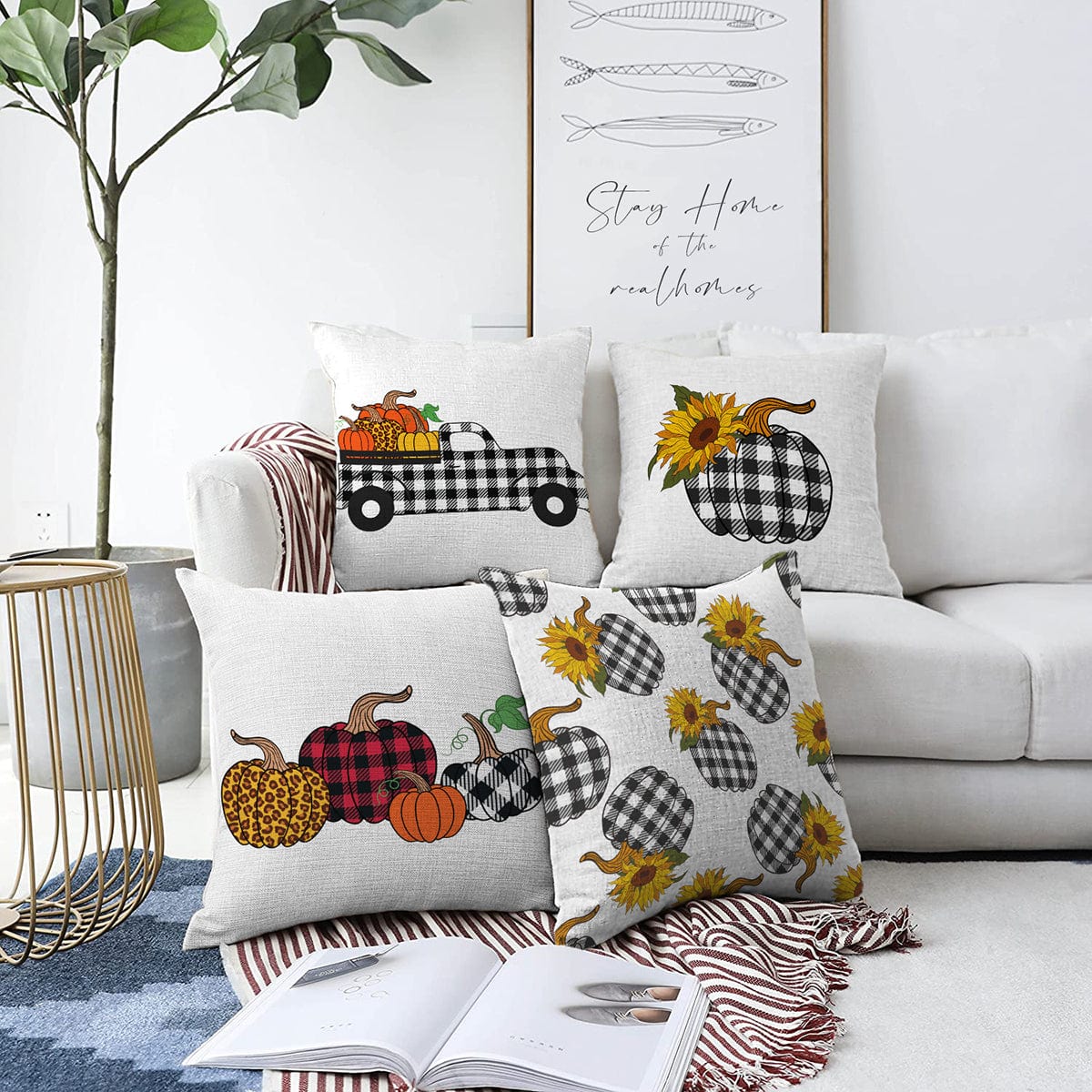 Set di 4 federe per cuscini decorativi Cicek RKYK402 Multicolore, 43 x 43 cm