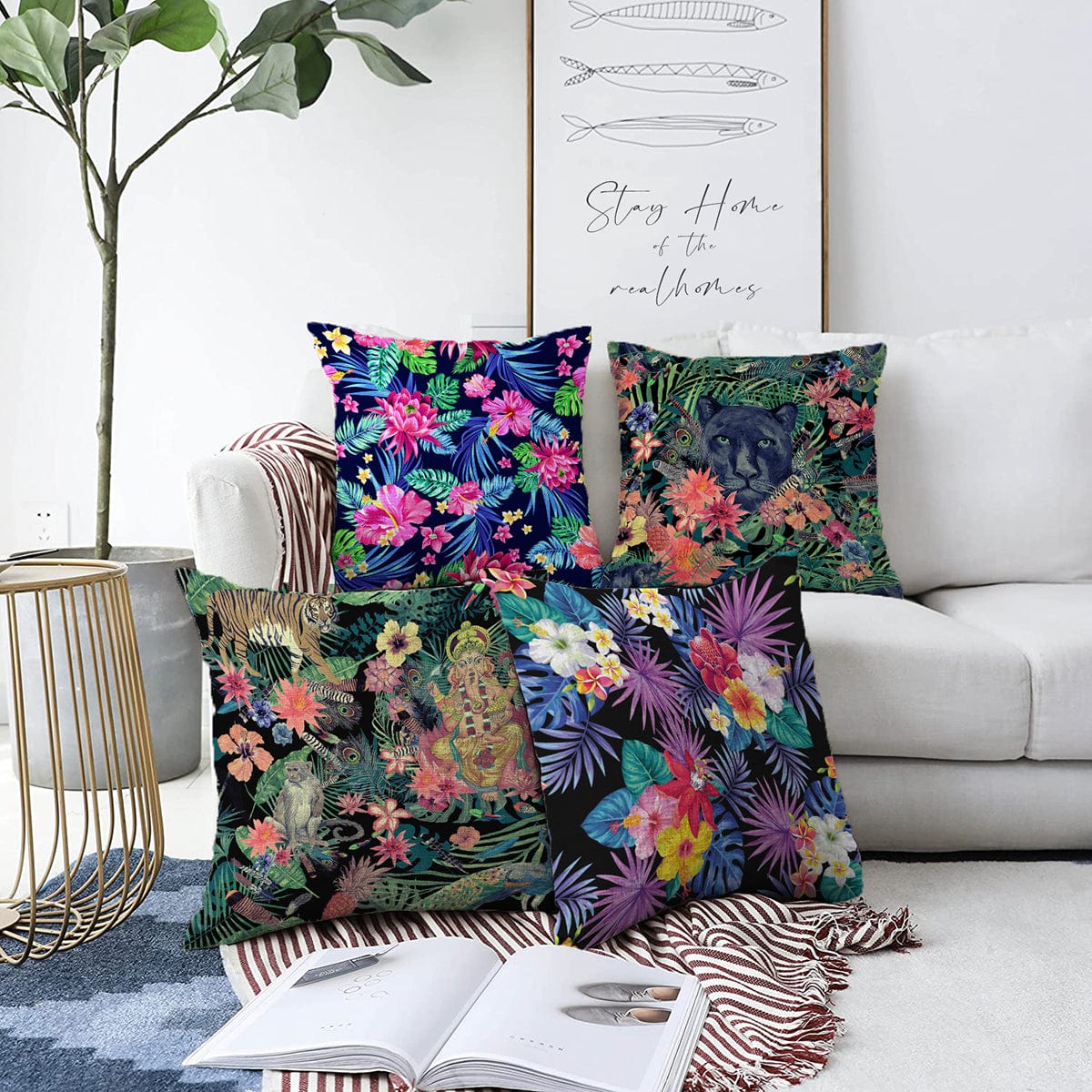 Set di 4 federe per cuscini decorativi Damla RKYK229 Multicolore, 43 x 43 cm