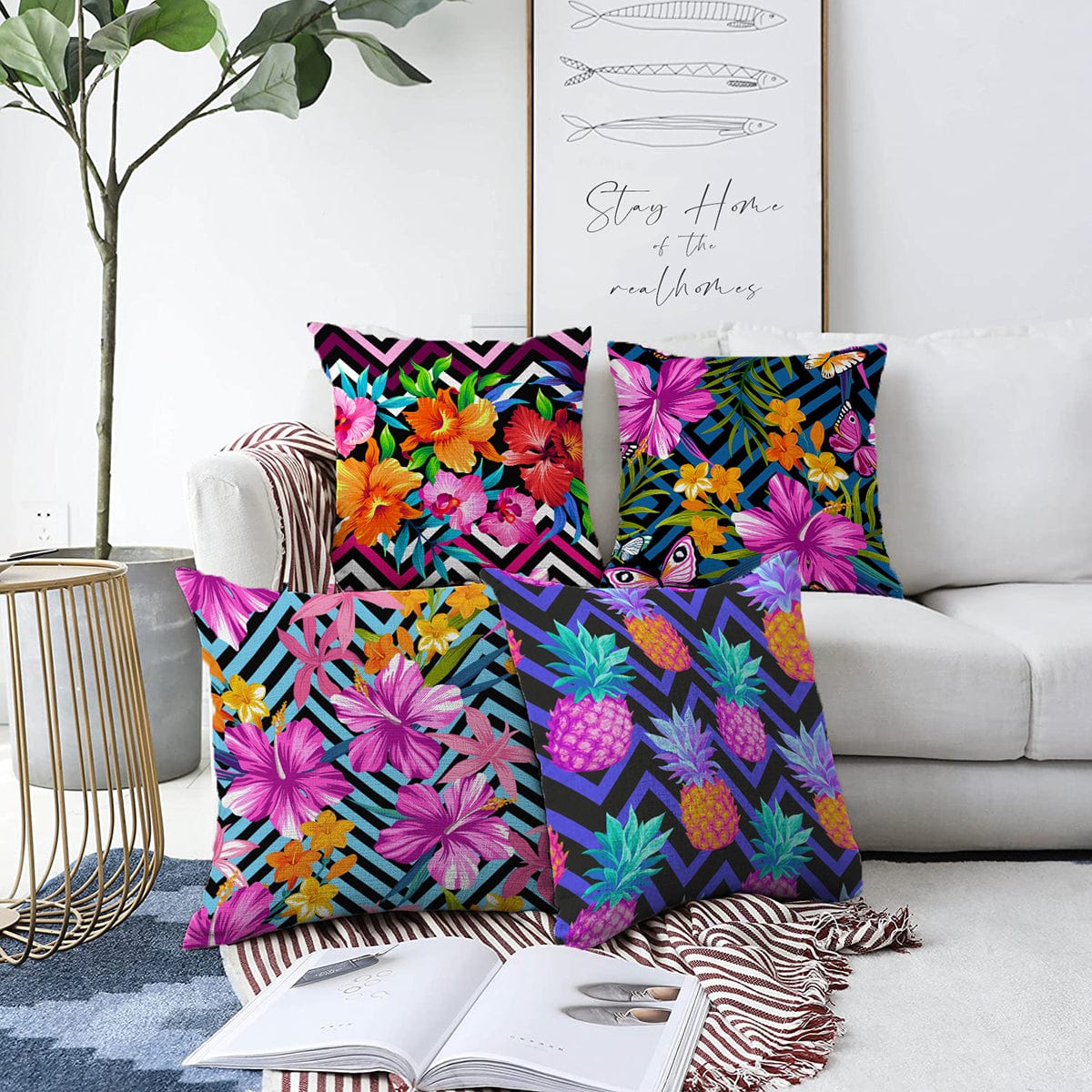 Set di 4 federe per cuscini decorativi Damla RKYK231 Multicolore, 43 x 43 cm