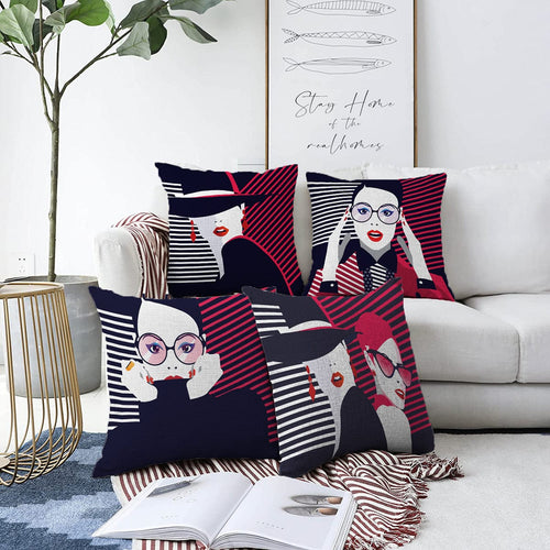 Hillkar Global Set di 4 federe per cuscini decorativi Damla RKYK233 Multicolore, 43 x 43 cm