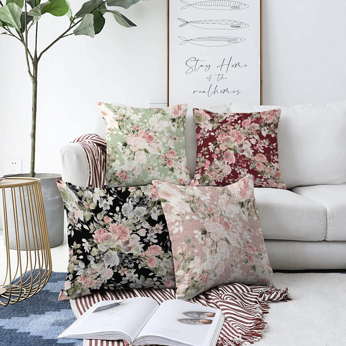 Set di 4 federe per cuscini decorativi Derya RKYK378 Multicolore, 43 x 43 cm