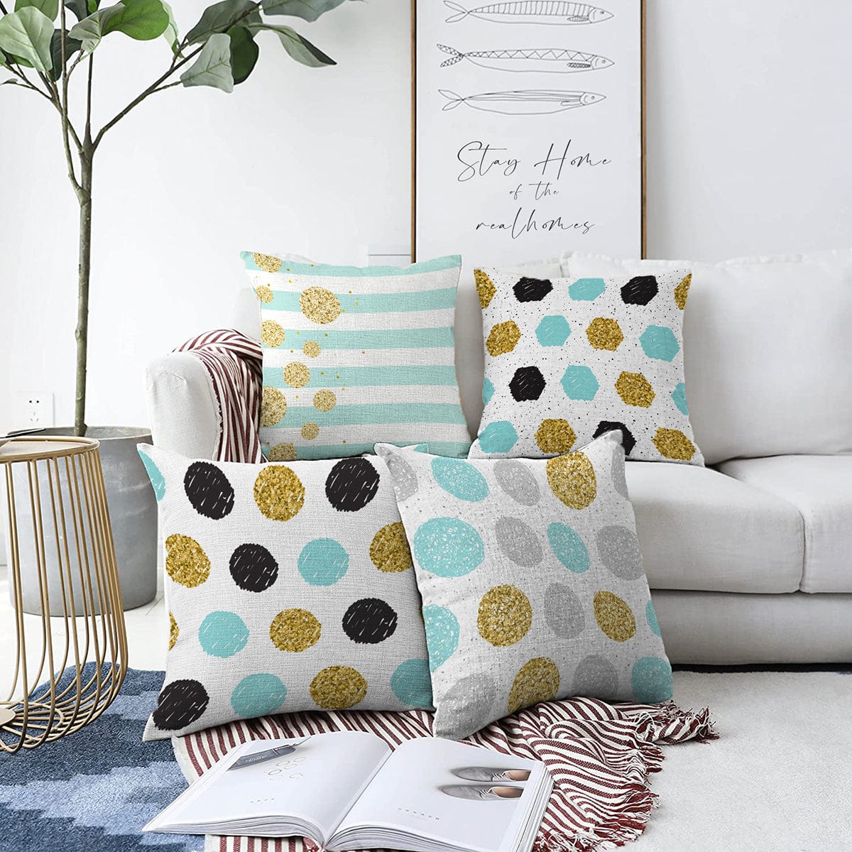 Set di 4 federe per cuscini decorativi Derya RKYK381 Multicolore, 43 x 43 cm