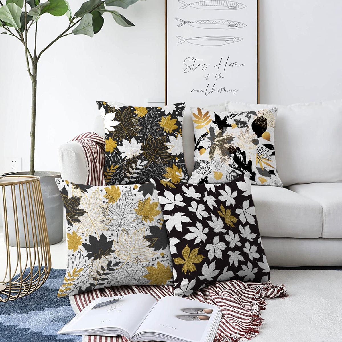 Set di 4 federe per cuscini decorativi Derya RKYK382 Multicolore, 43 x 43 cm