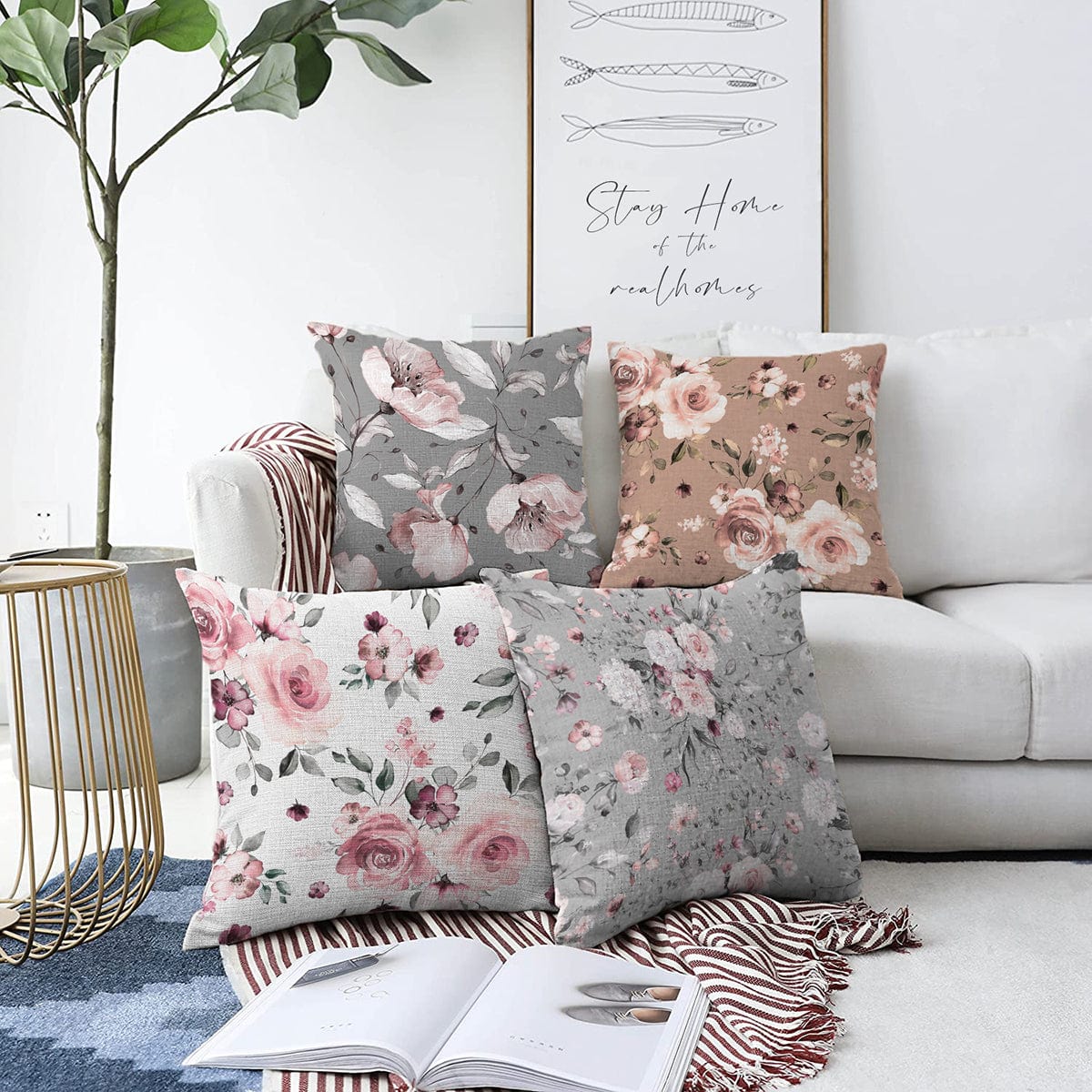 Set di 4 federe per cuscini decorativi Derya RKYK384 Multicolore, 43 x 43 cm