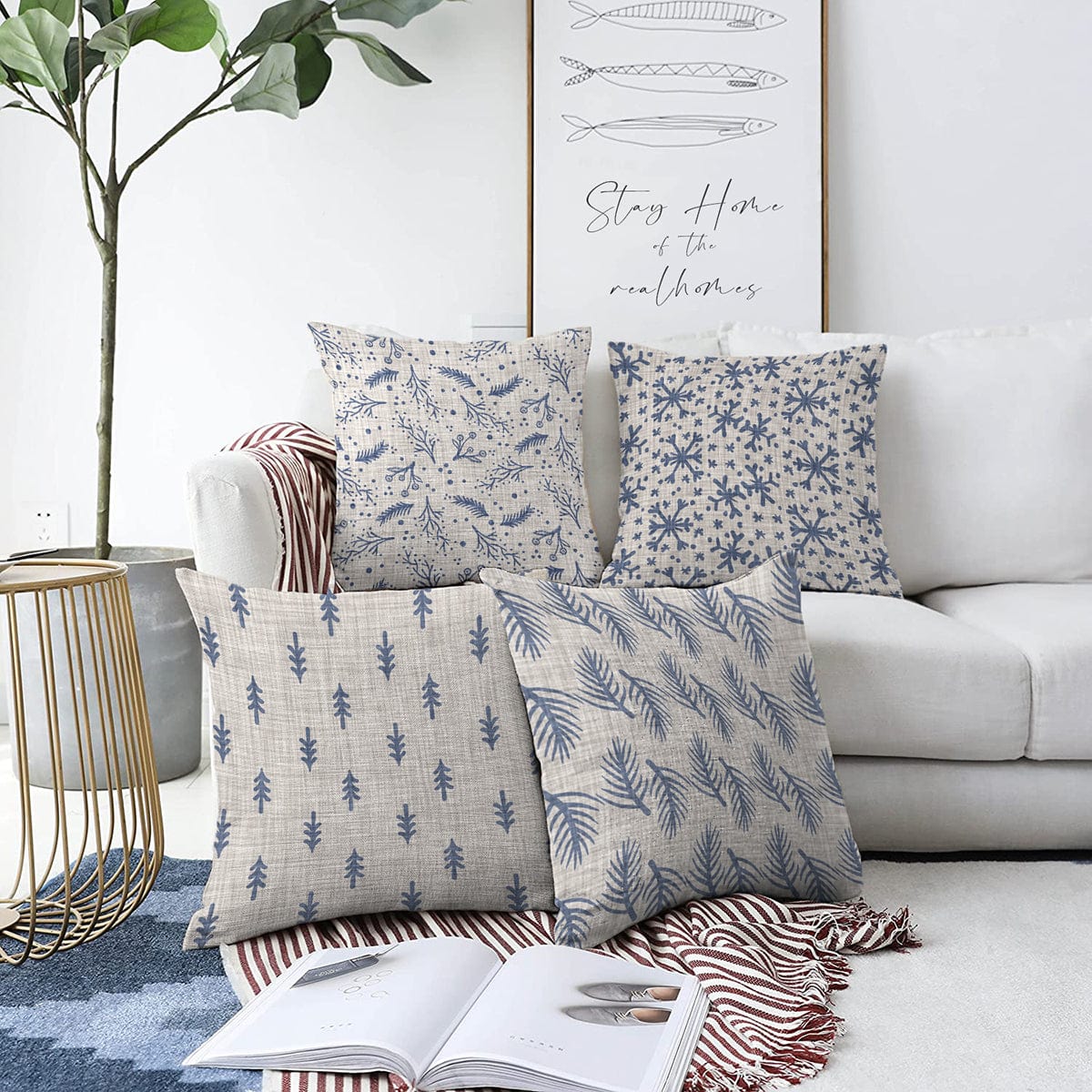 Set di 4 federe per cuscini decorativi Ebru RKYK208 Multicolore, 43 x 43 cm