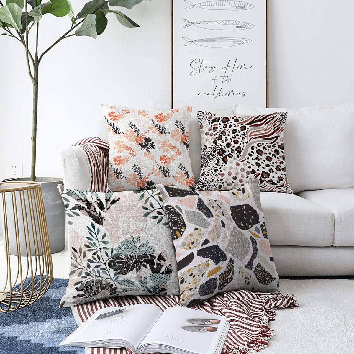 Set di 4 federe per cuscini decorativi Ece RKYK191 Multicolore, 43 x 43 cm
